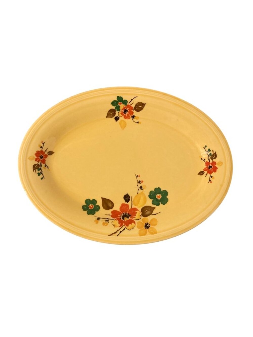 Vintage 1940s Oval Serving Platter Yellow Floral Pattern By Edwin M Knowles